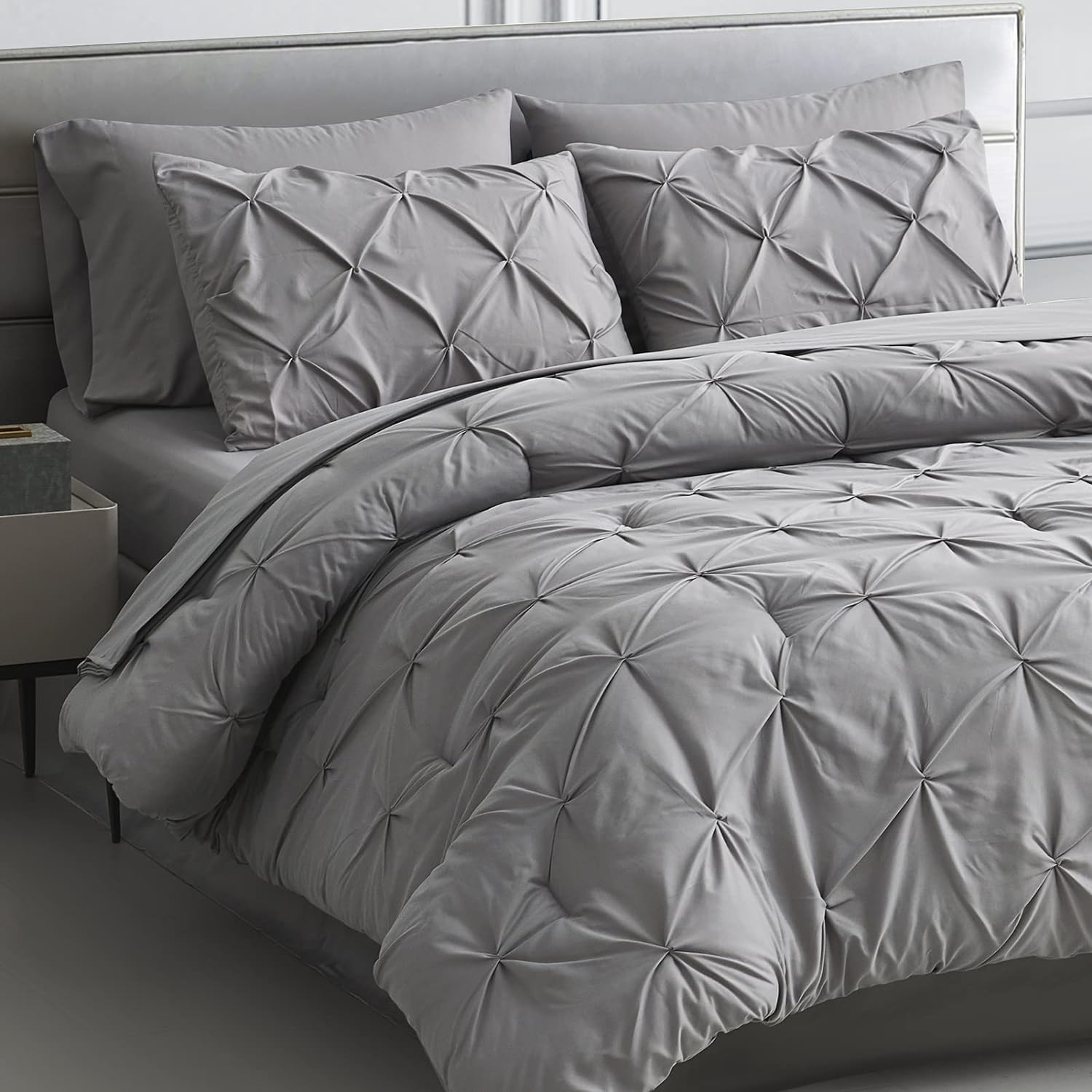 Silver Pleated Pintuck Comforter Cover