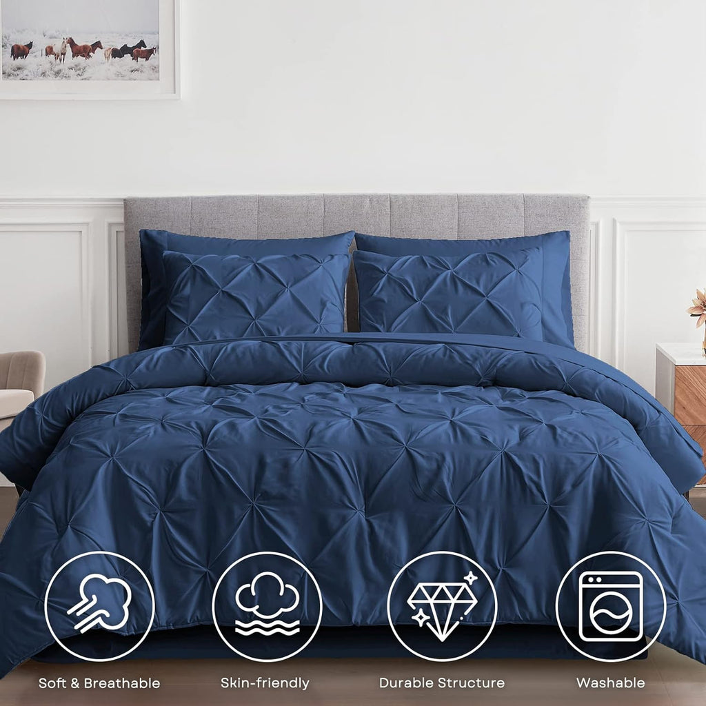 Navy Pleated Pintuck Comforter Cover