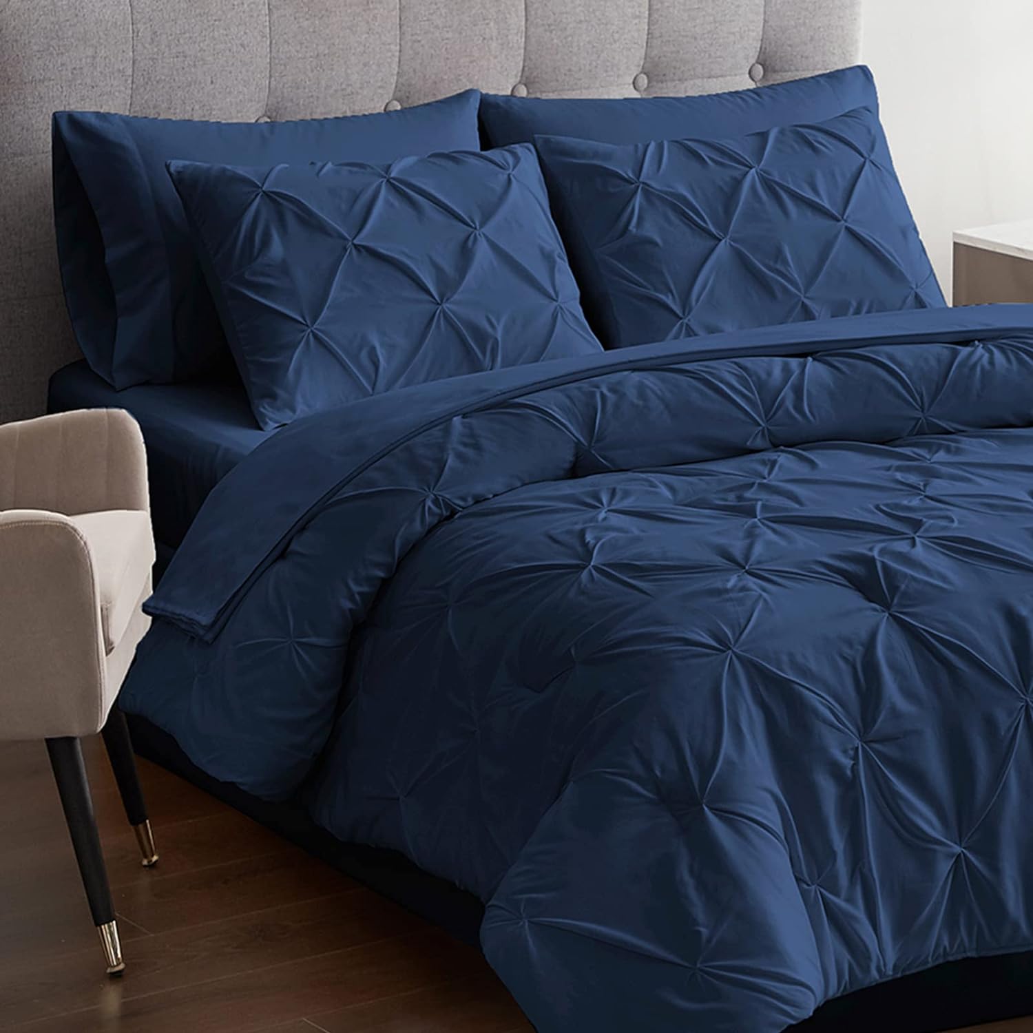Navy Pleated Pintuck Comforter Cover