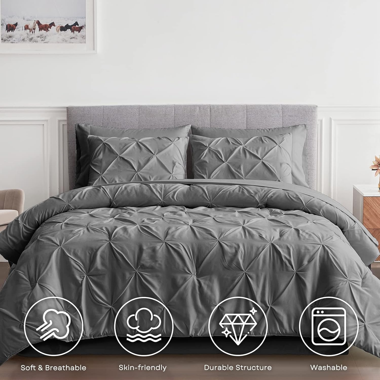 Charcoal Pleated Pintuck Comforter Cover