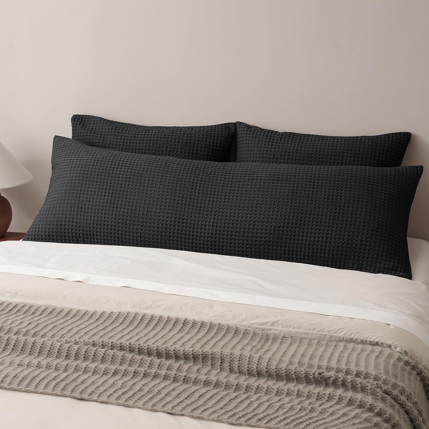 Waffle Weave Black Body Pillow