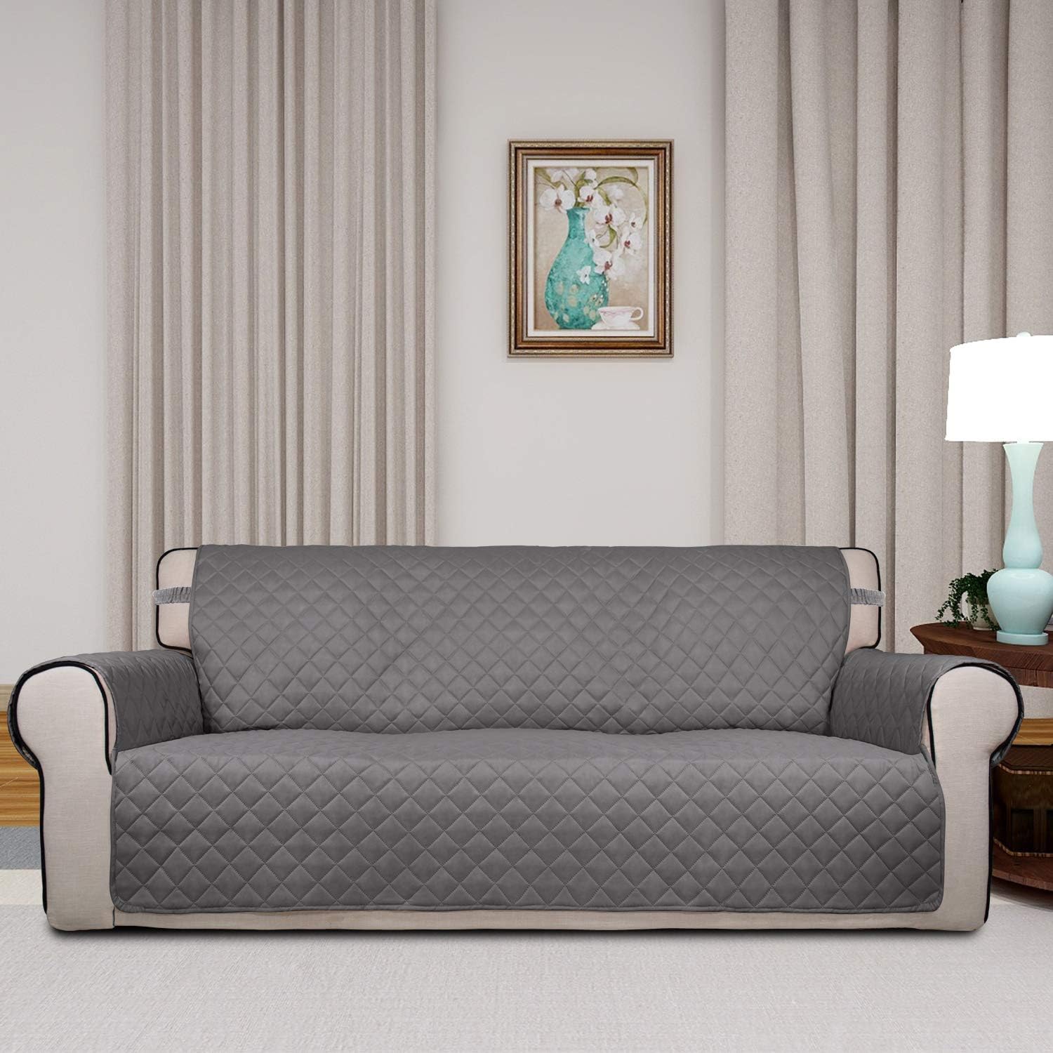 Diamond Grey Quilted Sofa Cover