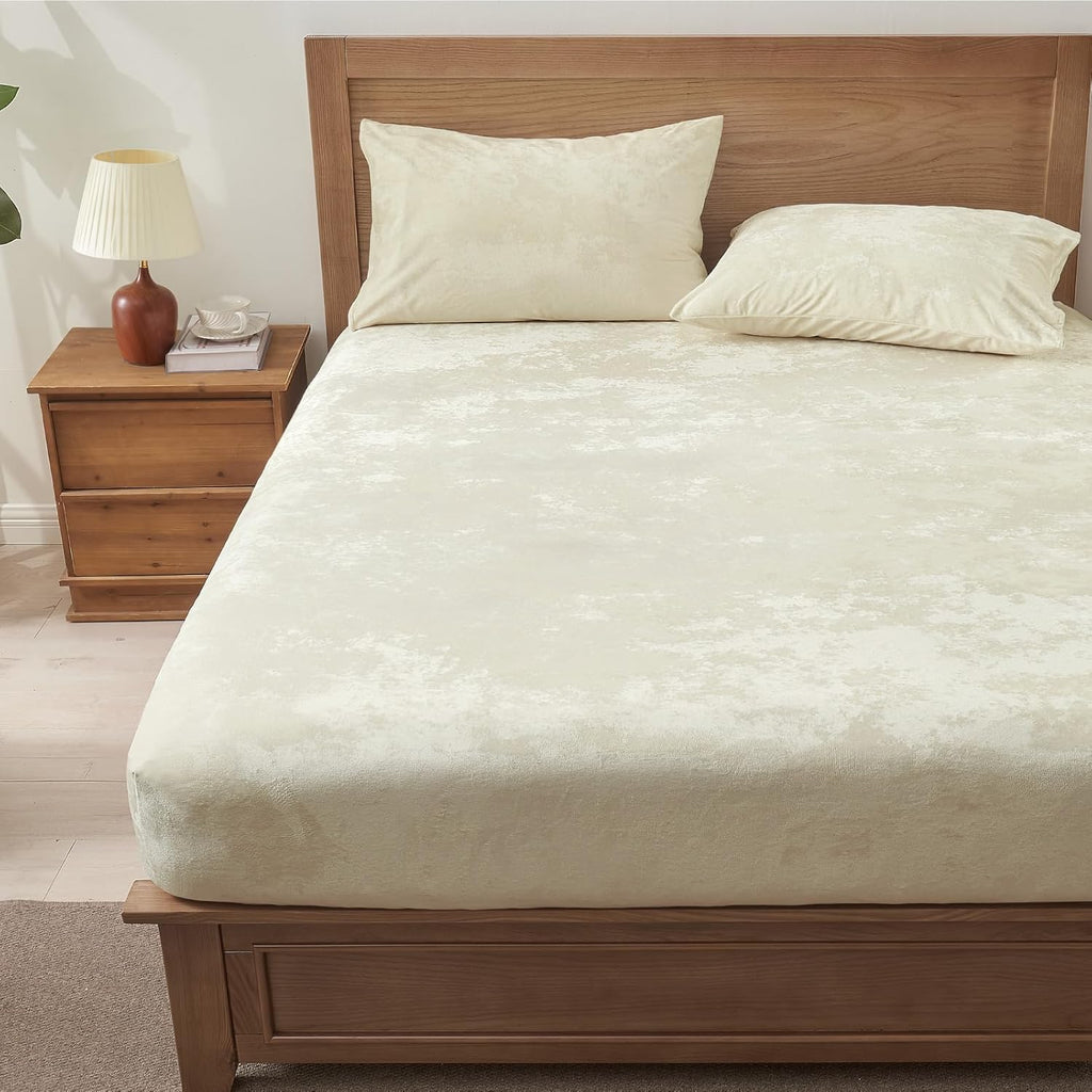 Beige Velvet Fitted Sheet