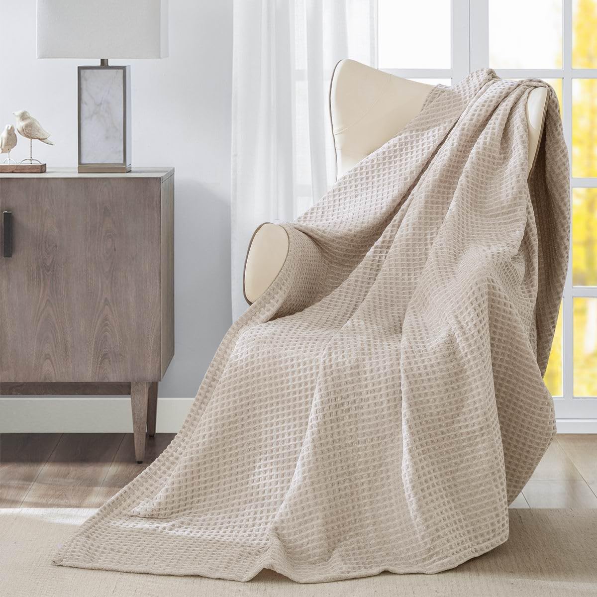 Beige Waffle Weave Summer Blanket
