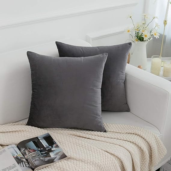 Charcoal Velvet Cushion Pair