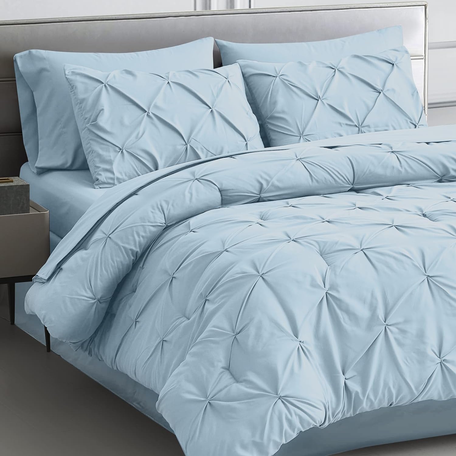 Sky Blue Pleated Pintuck Comforter Cover