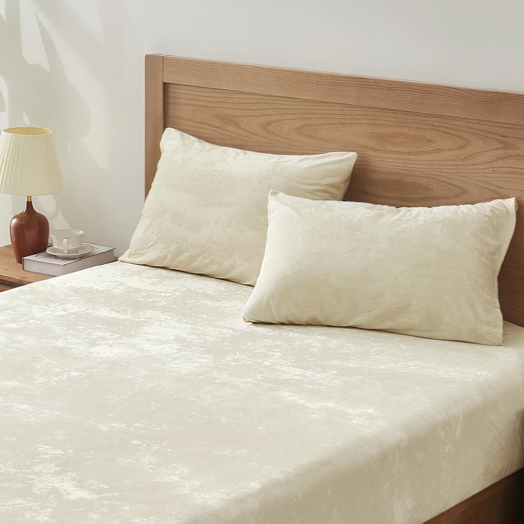 Beige Velvet Fitted Sheet