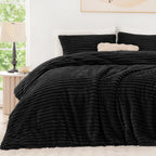 Faux Striped Black Bed Set