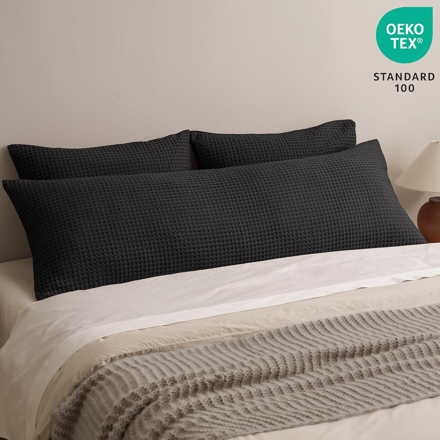 Waffle Weave Black Body Pillow