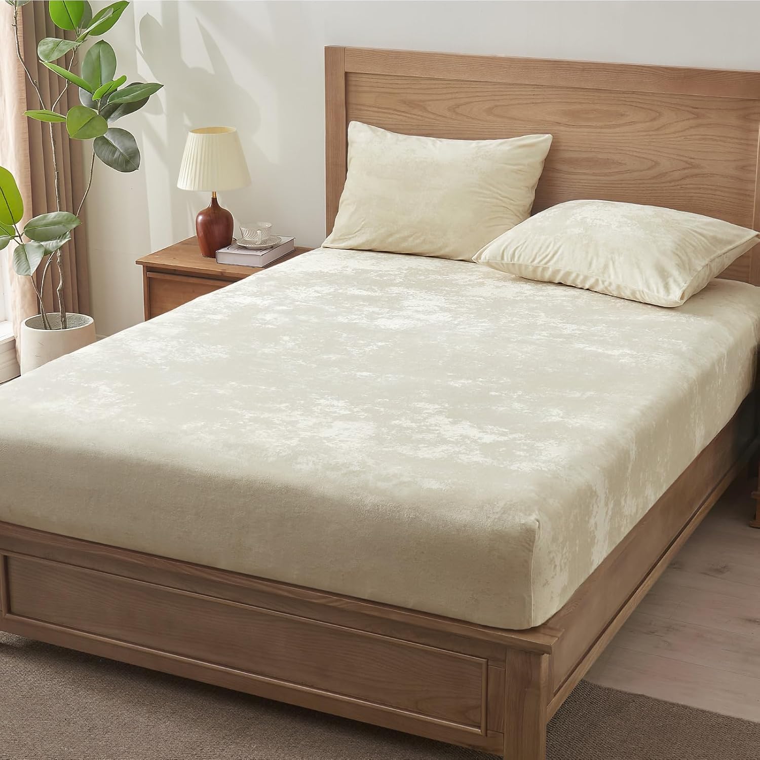 Beige Velvet Fitted Sheet