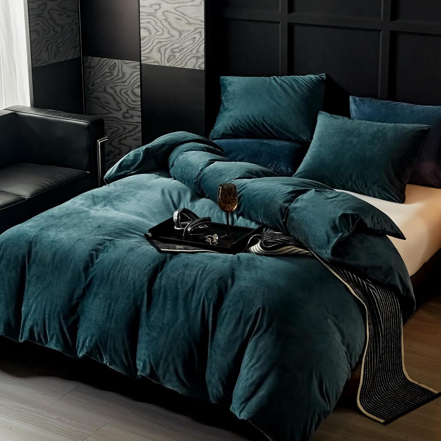 Peacock Blue Velvet Duvet Set