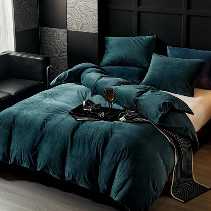 Peacock Blue Velvet Duvet Set