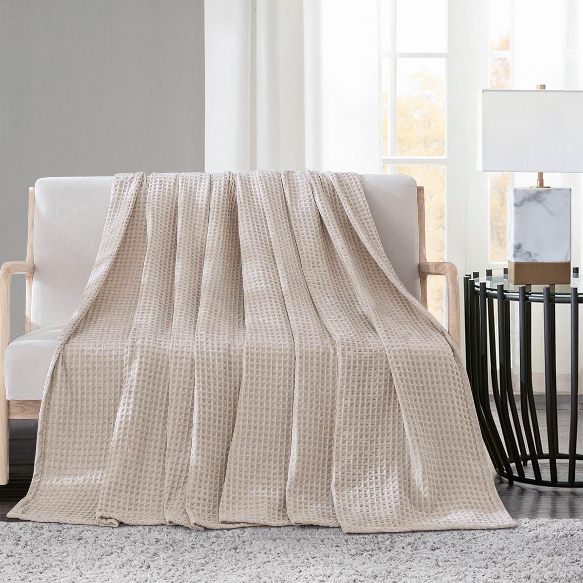 Beige Waffle Weave Summer Blanket