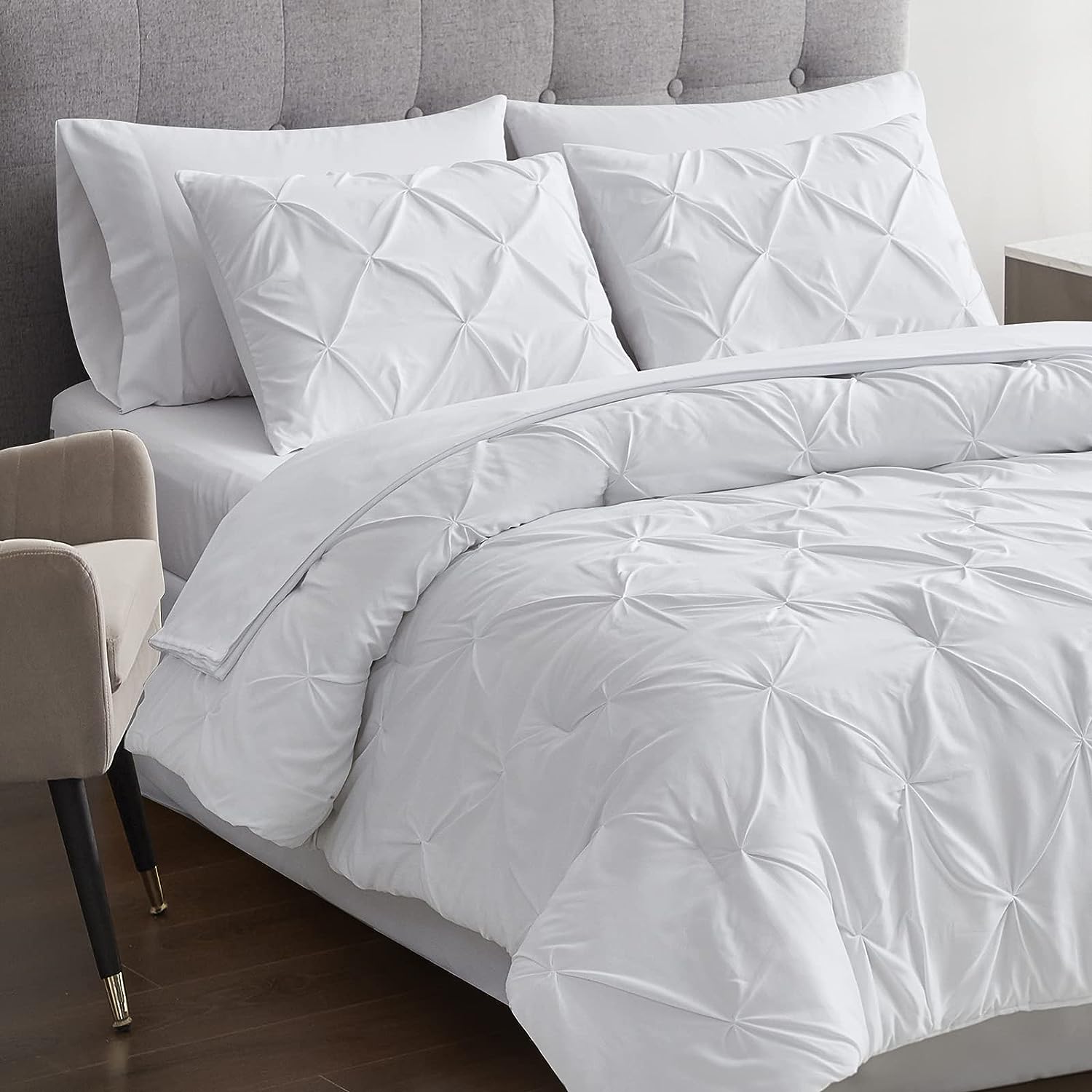 White Pleated Pintuck Comforter Cover