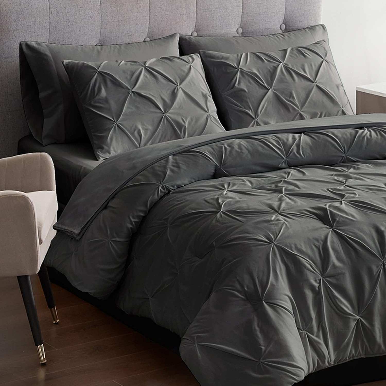 Charcoal Pleated Pintuck Comforter Cover