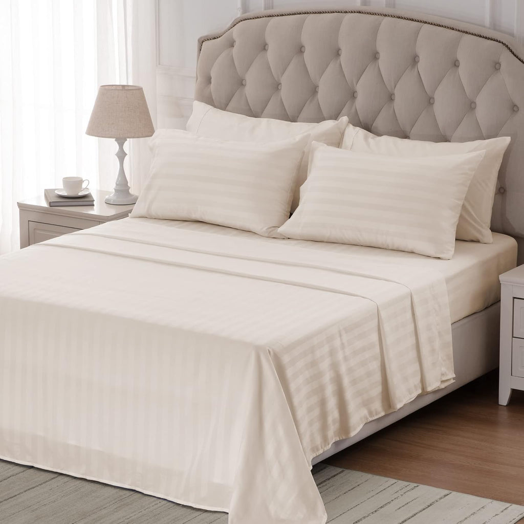 Satin Striped Beige Bed Set