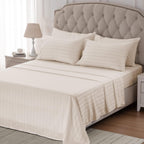 Satin Striped Beige Bed Set