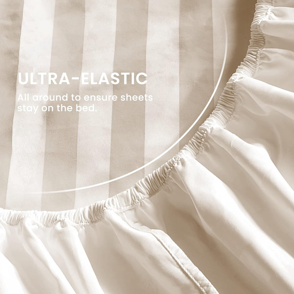 Satin Striped Beige Bed Set