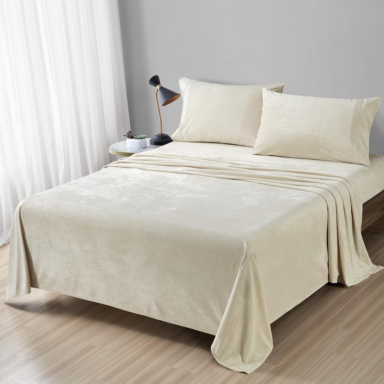 Velvet Beige Bed Set