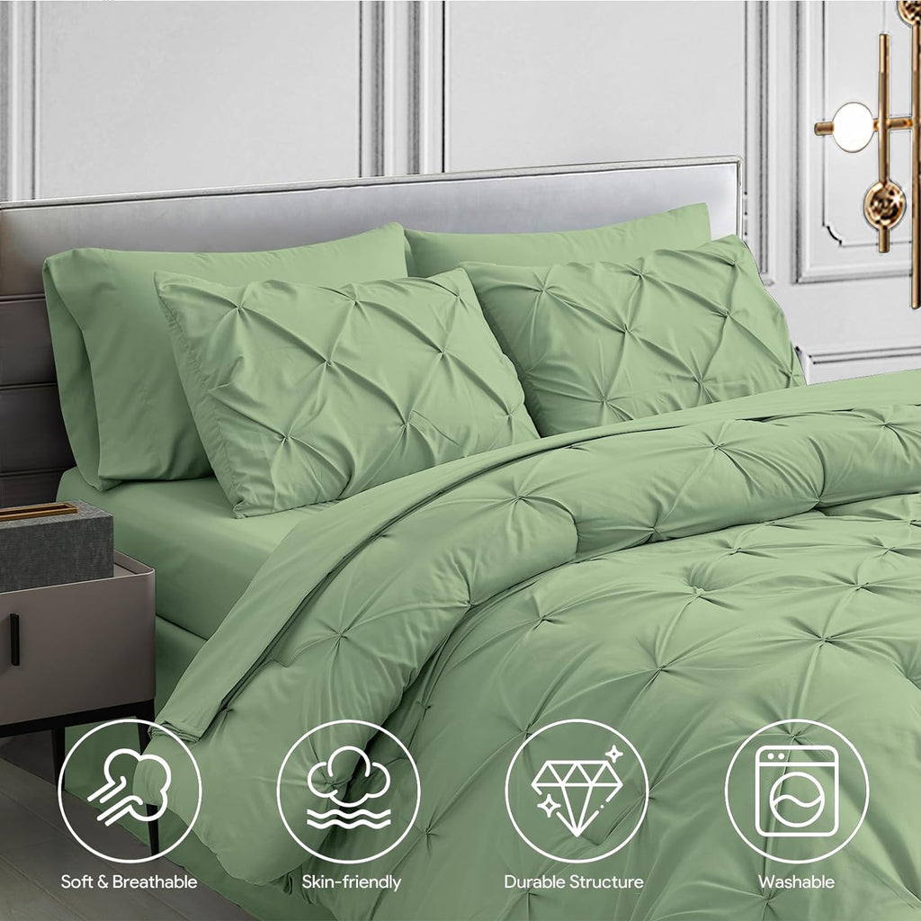 Sage Green Pleated Pintuck Comforter