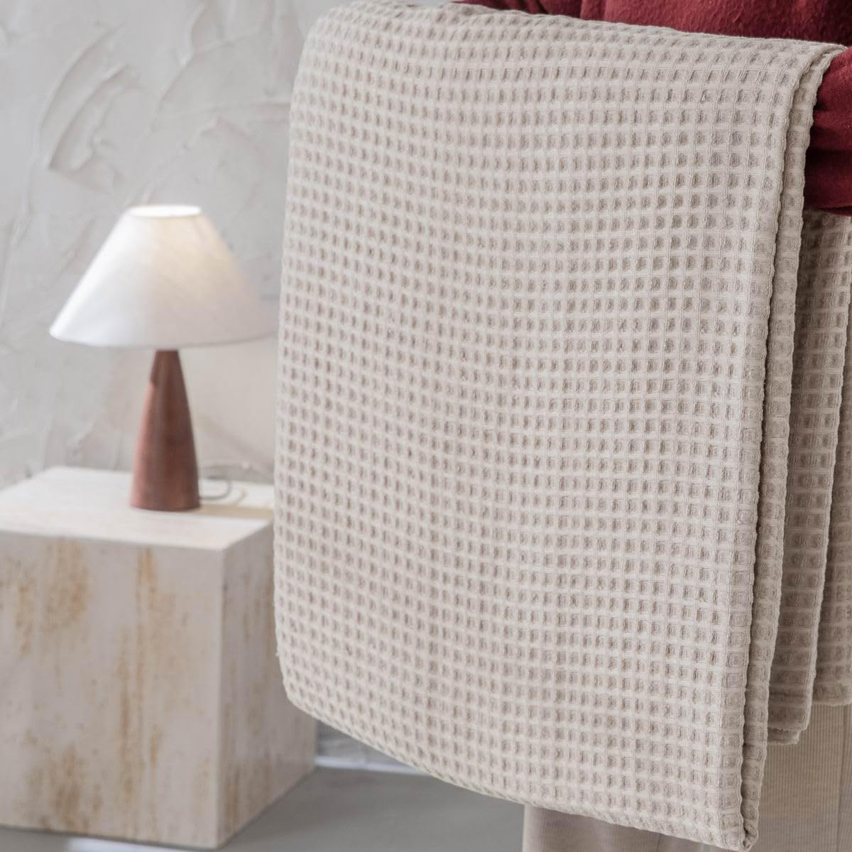 Beige Waffle Weave Summer Blanket