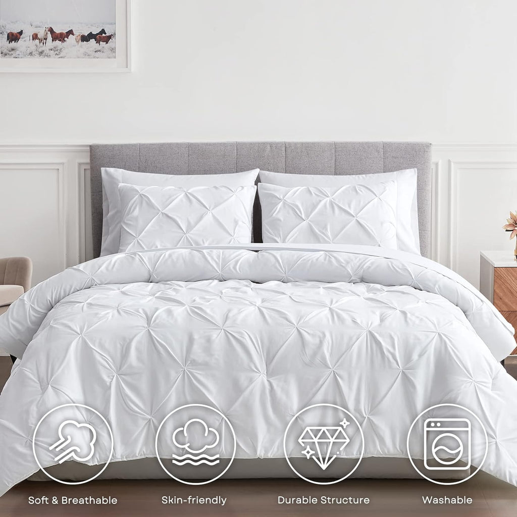 White Pleated Pintuck Comforter Cover