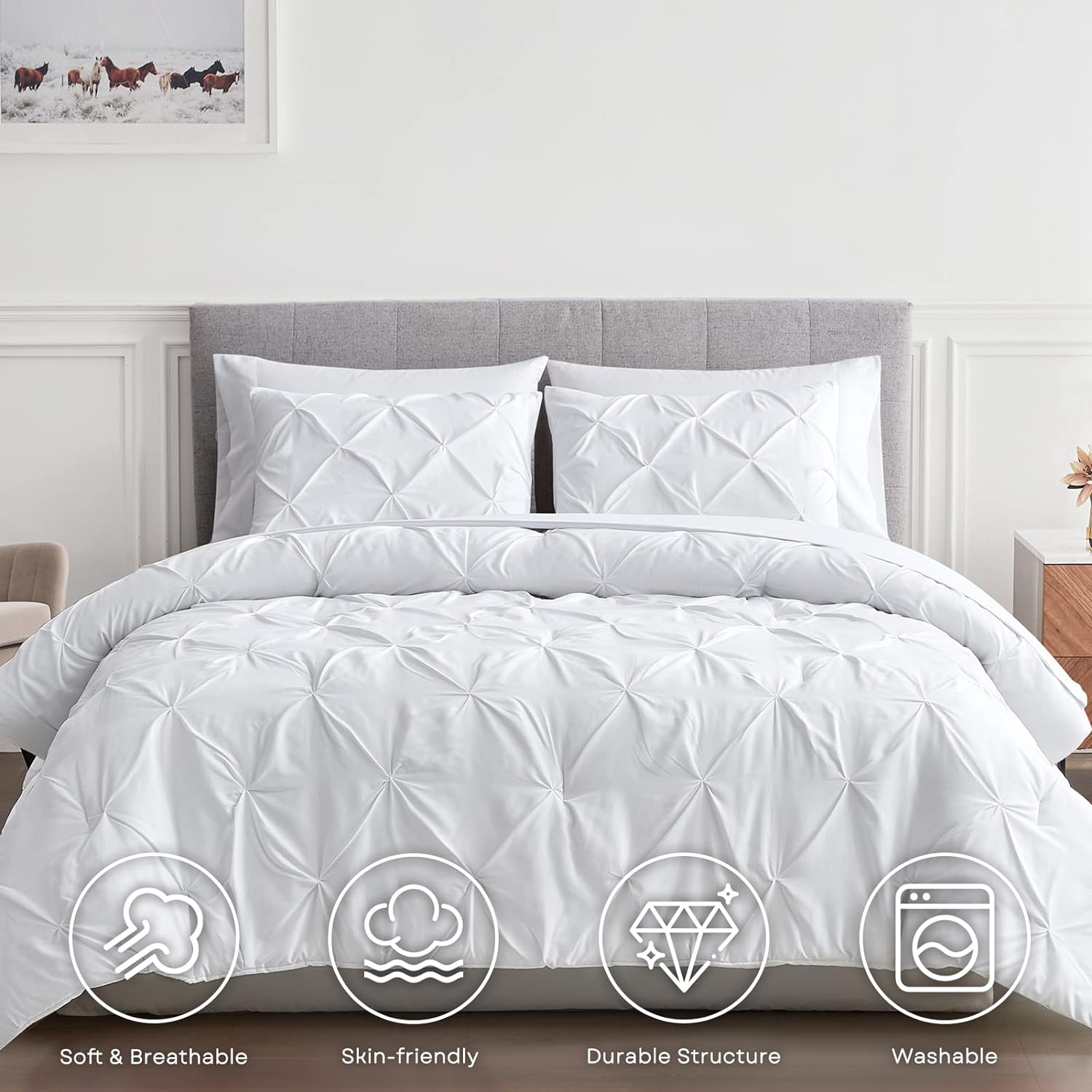 White Pleated Pintuck Comforter Cover