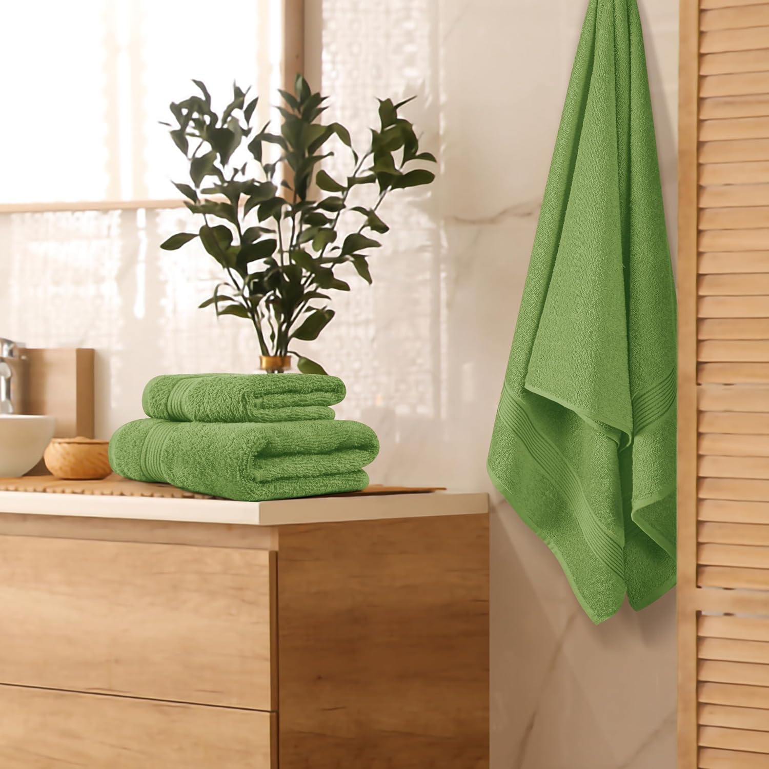 Green 3 Pcs Bath Towel Set