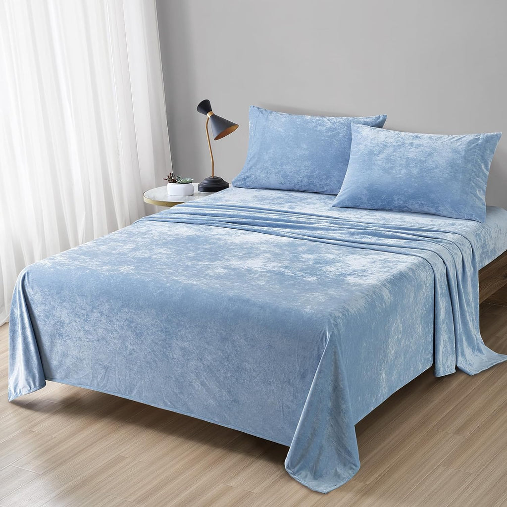 Velvet Light Blue Bed Set