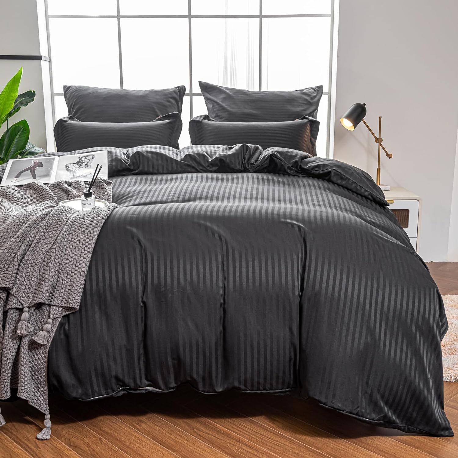 DualWeave Satin Charcoal Grey Bed Set