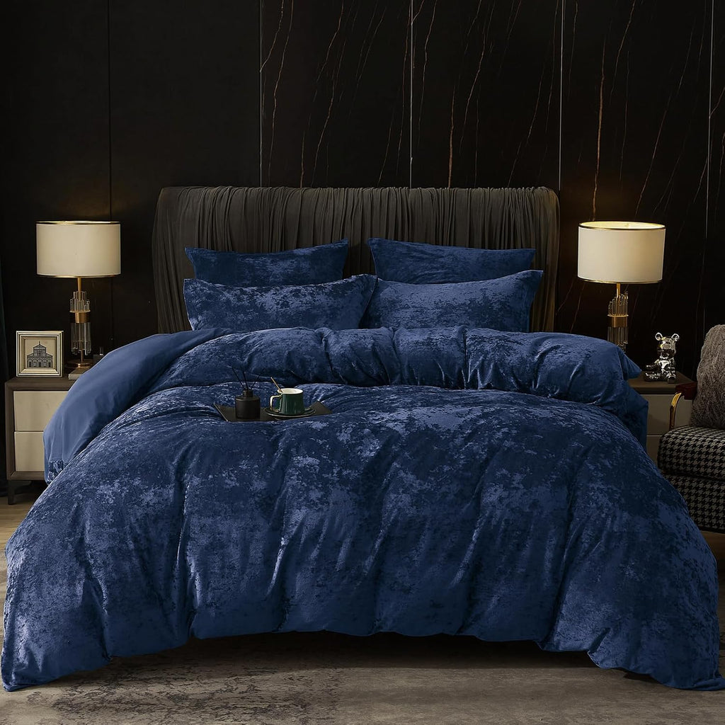 Navy Textured Velvet Duvet Set