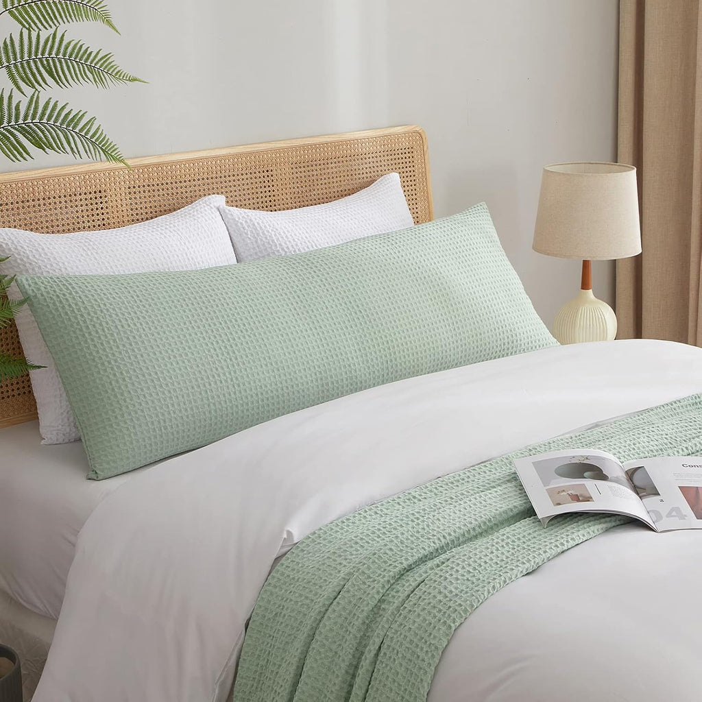Waffle Weave Sage Green Body Pillow