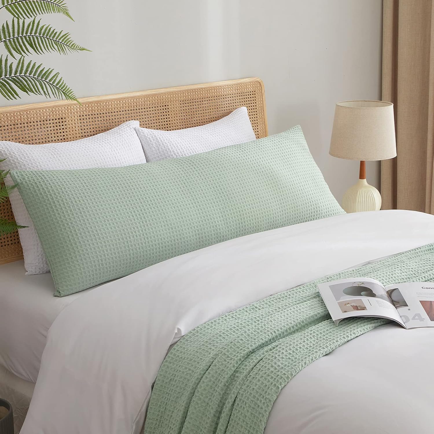 Waffle Weave Sage Green Body Pillow