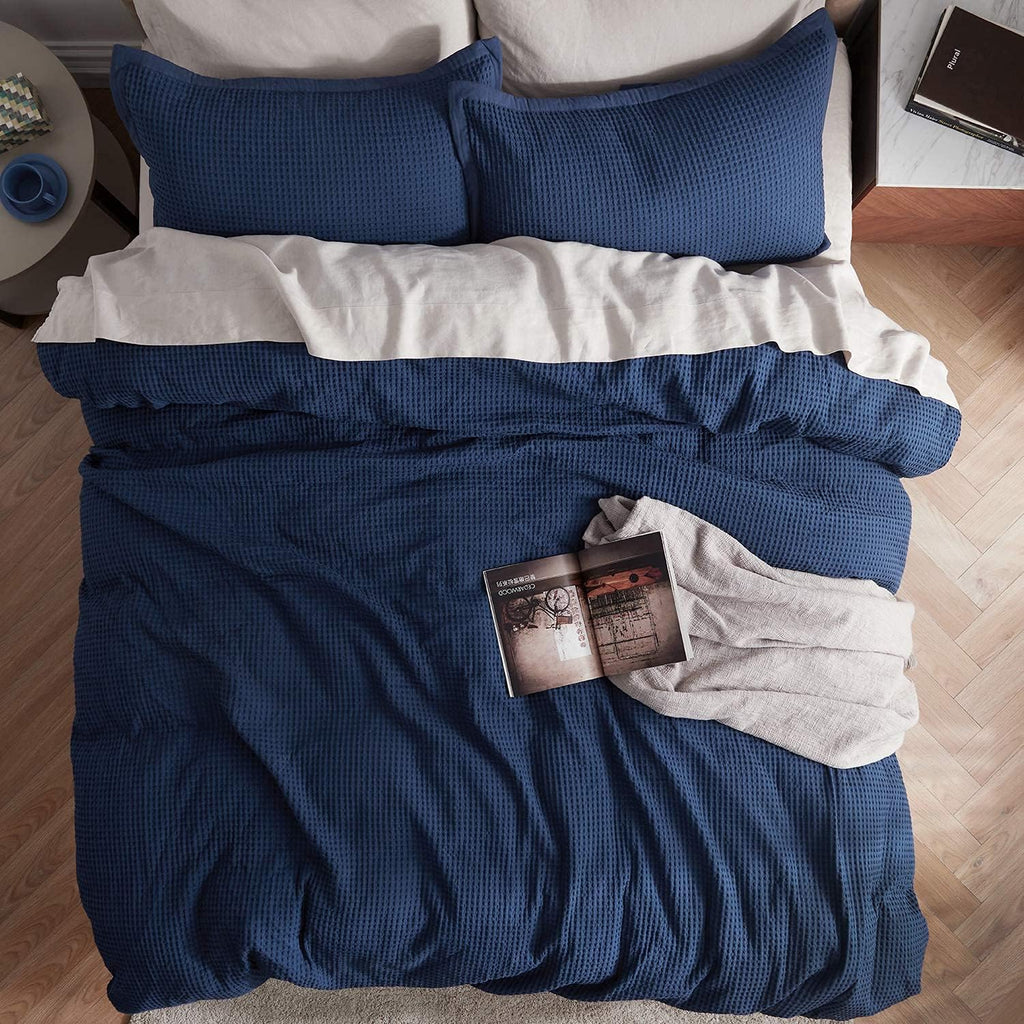 Navy Blue Waffle Duvet Set