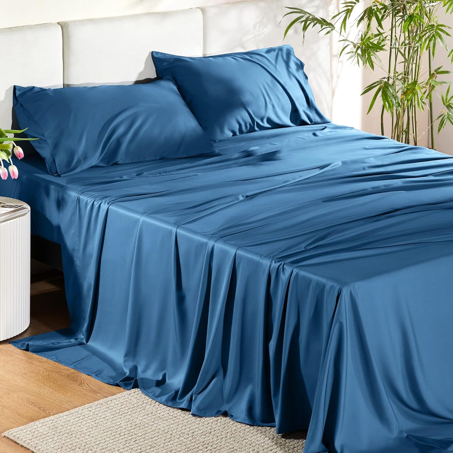 Teal Blue Satin Bed Set