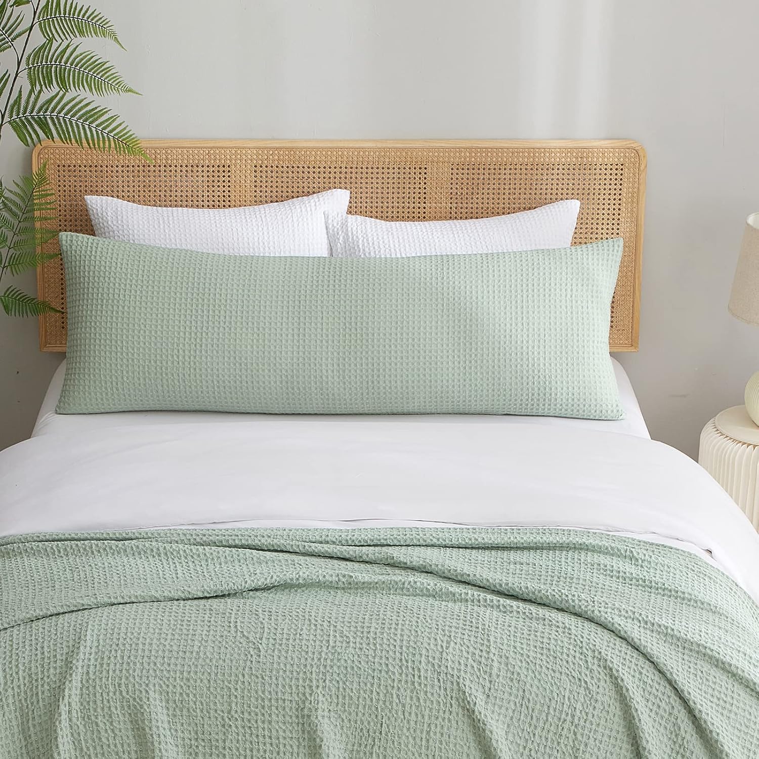 Waffle Weave Sage Green Body Pillow