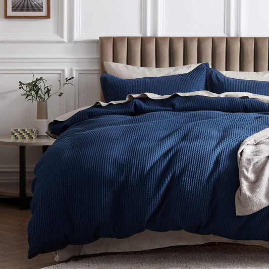Navy Blue Waffle Duvet Set
