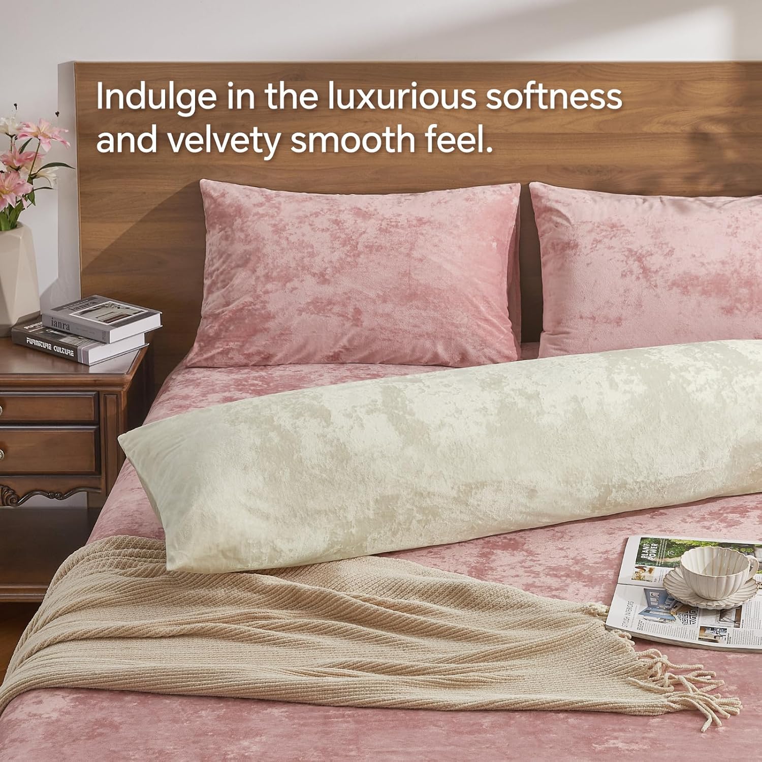 Beige Velvet Body Pillow