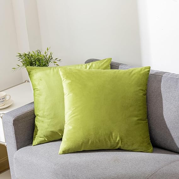 Bright Green Velvet Cushion Pair