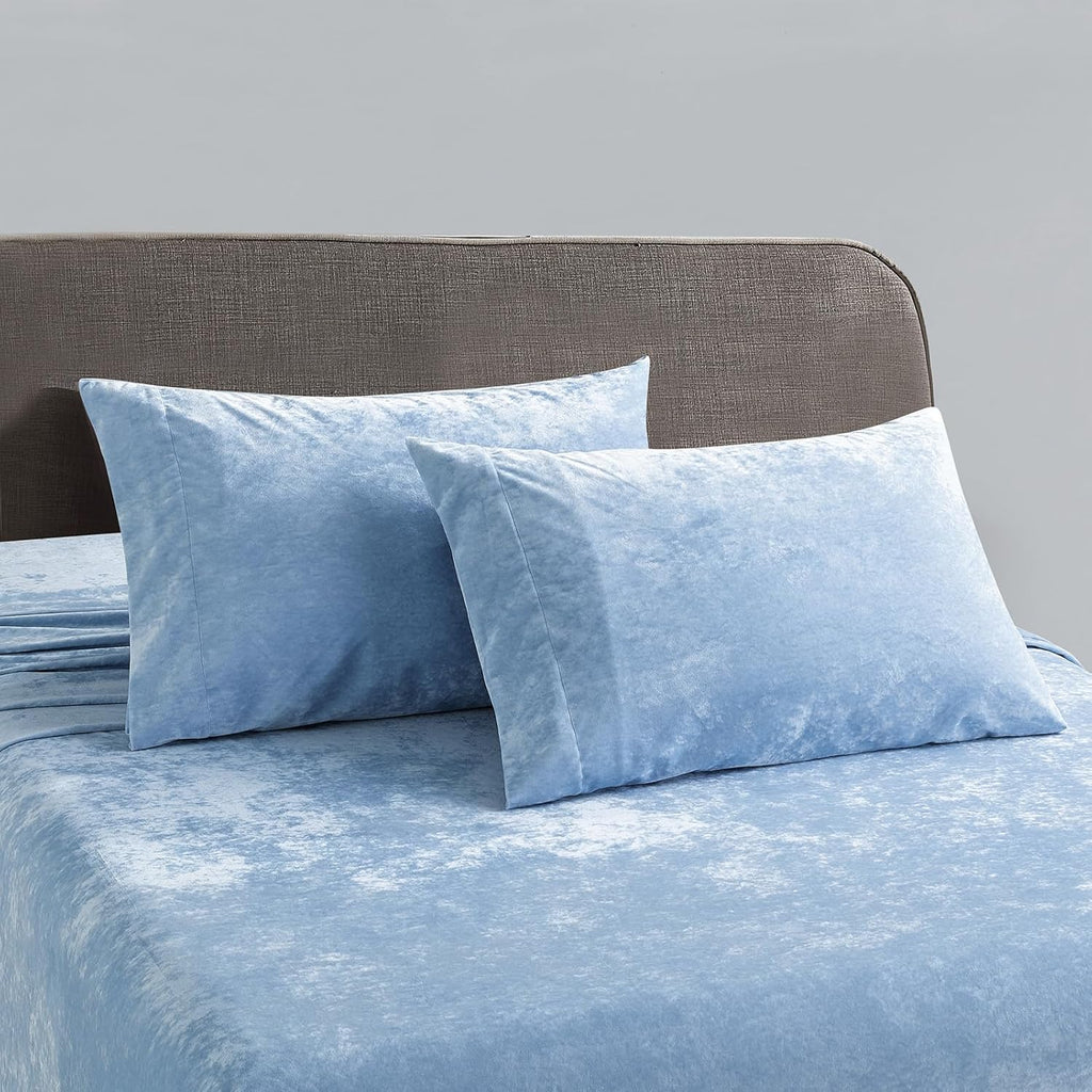 Velvet Light Blue Bed Set