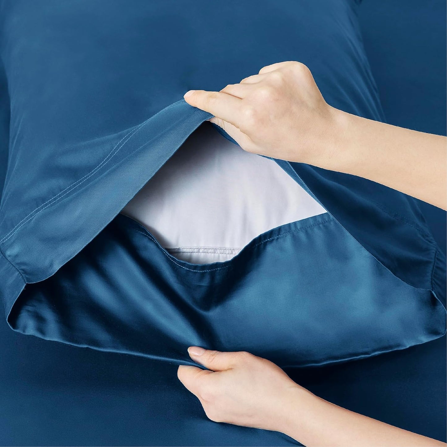 Teal Blue Satin Bed Set