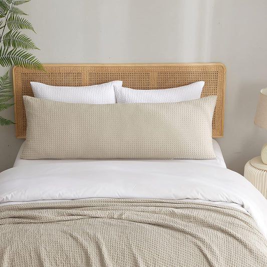 Waffle Weave Beige Body Pillow