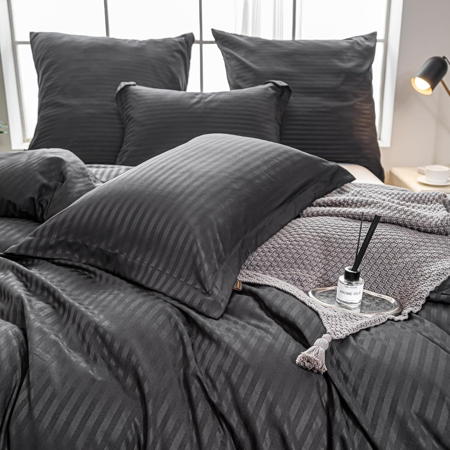 DualWeave Satin Charcoal Grey Bed Set