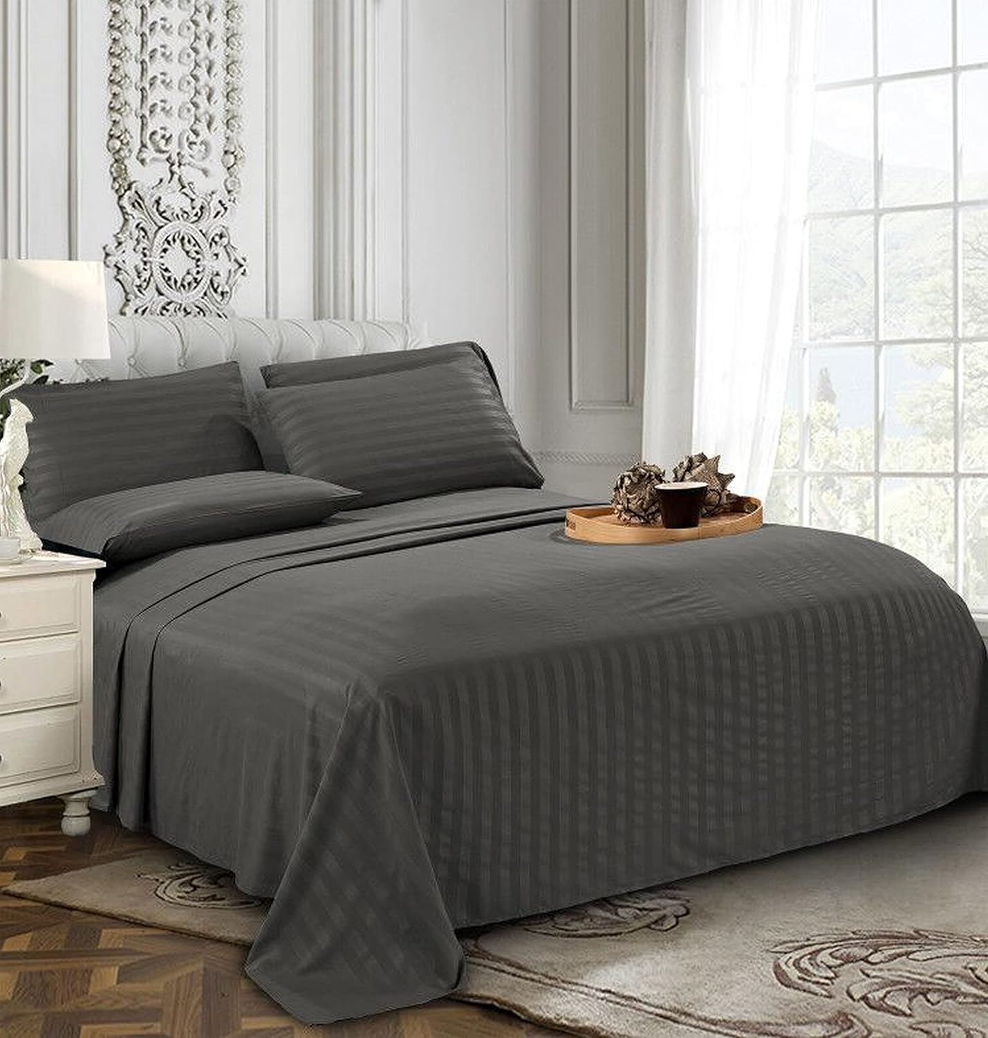 DualWeave Satin Charcoal Grey Sheet Set