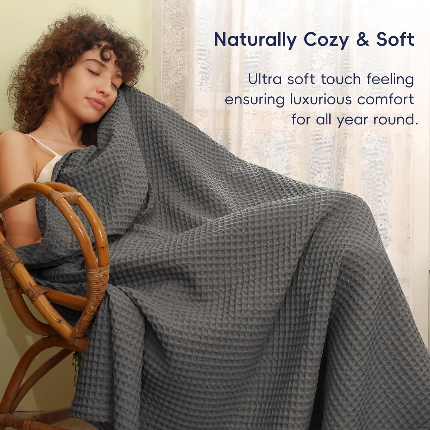Charcoal Waffle knitted Summer Blanket