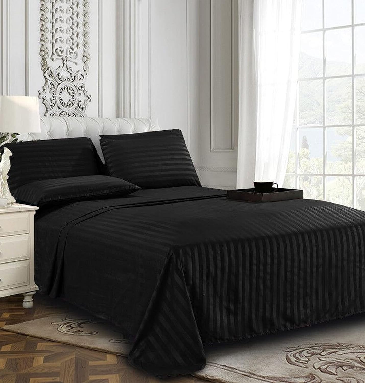 DualWeave Satin Black Sheet Set