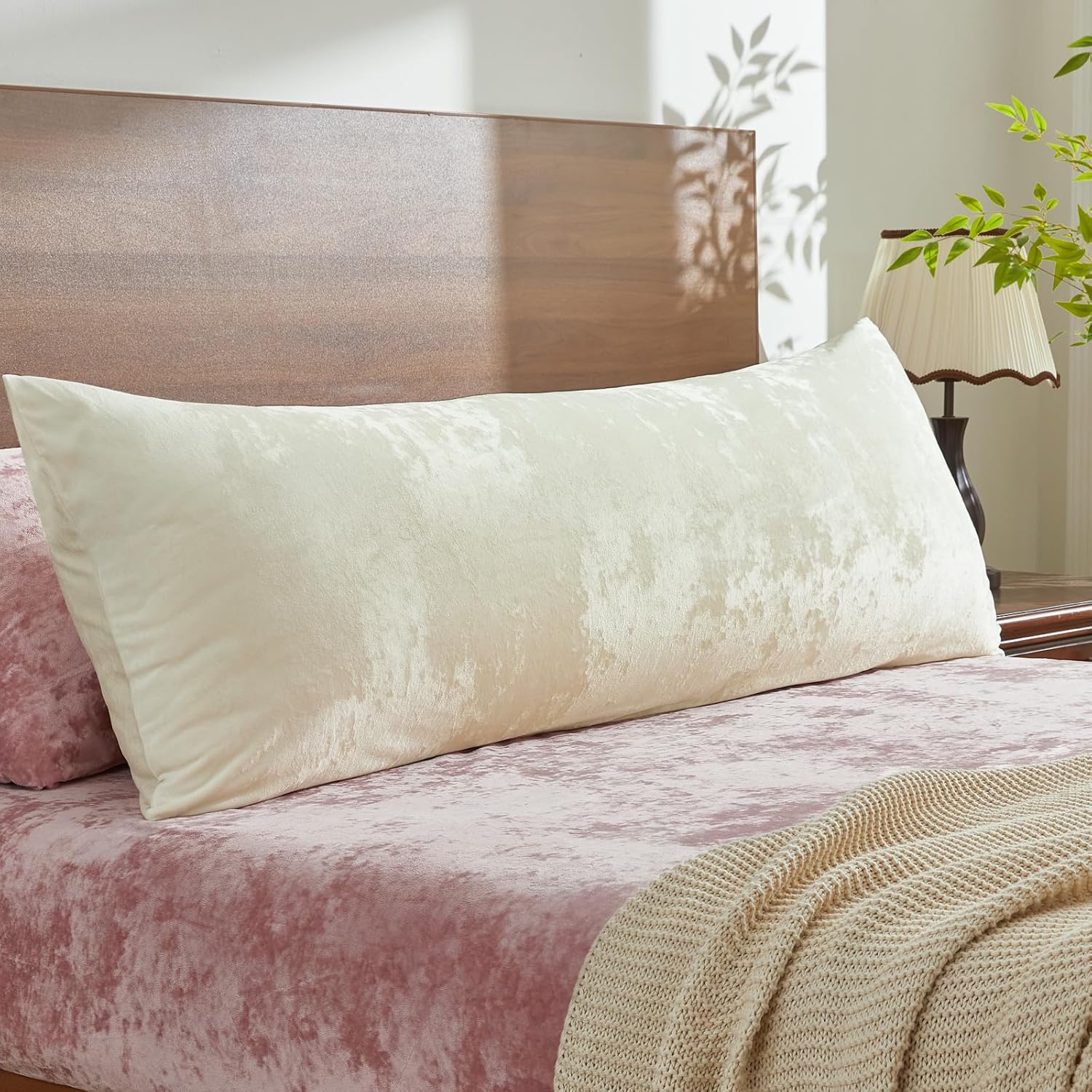 Beige Velvet Body Pillow