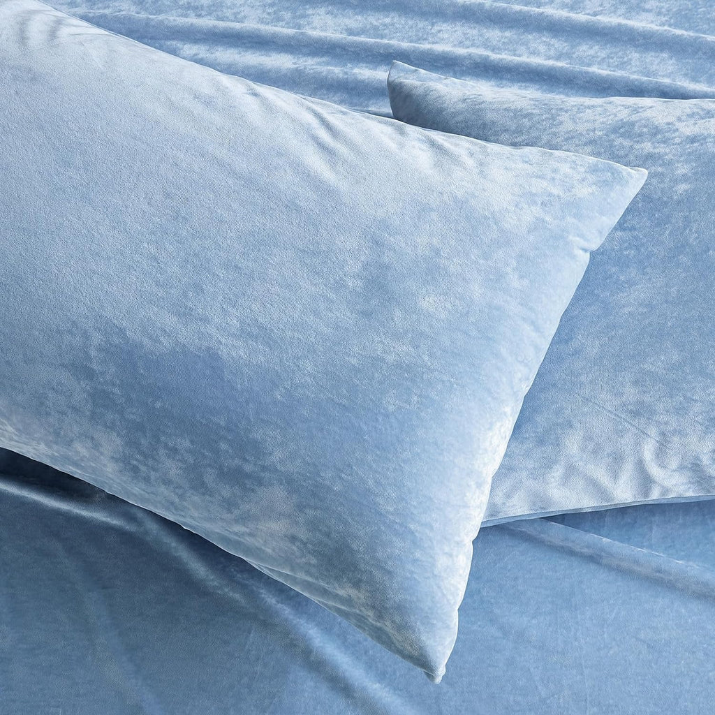Velvet Light Blue Bed Set