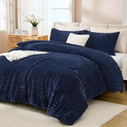 Faux Striped Navy Blue Bed Set