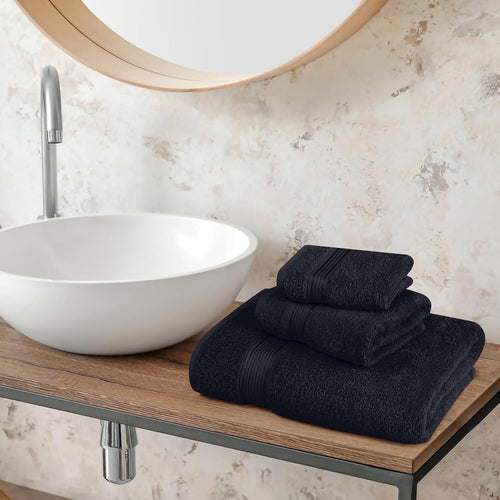 Black 3 Pcs Bath Towel Set